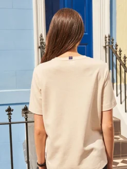 Crème d'avoine - T-shirt Manche courte Col ras du cou lourd