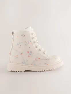 Crème fleuri - Bottines à lacets