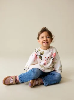 Crème fleuri - Sweat à col ras du cou (3mths-7yrs)