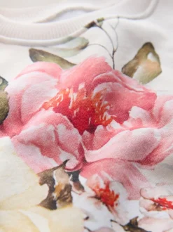 Crème fleuri - Sweat à col ras du cou (3mths-7yrs)