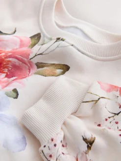 Crème fleuri - Sweat à col ras du cou (3mths-7yrs)