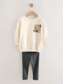 Crème imprimé graphique arc-en-ciel - Sweatshirt & Leggings (3mths-7yrs)