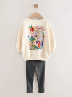 Crème imprimé graphique arc-en-ciel - Sweatshirt & Leggings (3mths-7yrs)