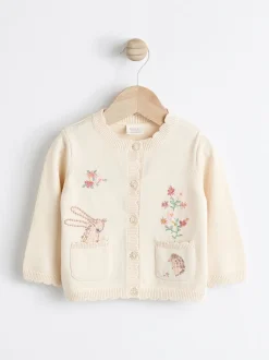 Crème motif lapin - 100% Coton Pointelle Tricot Fleuri Fleuri Bébé Cardigan (0mths-3yrs)
