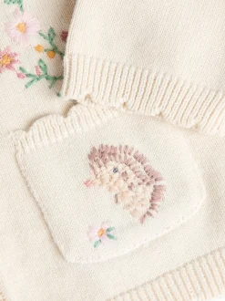 Crème motif lapin - 100% Coton Pointelle Tricot Fleuri Fleuri Bébé Cardigan (0mths-3yrs)