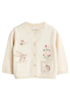 Crème motif lapin - 100% Coton Pointelle Tricot Fleuri Fleuri Bébé Cardigan (0mths-3yrs)