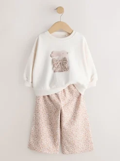 Crème motif lapin - Ensemble Sweat-shirt et Pantalons Amples (3mois-7ans)