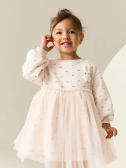Crème motif lapin - Robe sweat à jupe en maille (3mois7ans)
