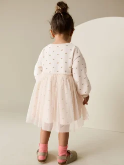 Crème motif lapin - Robe sweat à jupe en maille (3mois7ans)