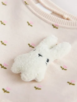 Crème motif lapin - Robe sweat à jupe en maille (3mois7ans)