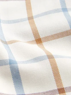 Crème/bleu à carreaux Tattersall - Chemise Oxford Easy Iron boutonnée à manches courtes