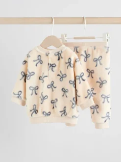 Crème/gris - Ensemble pull et pantalon en velours doux imprimé nœud (0mois-2ans)