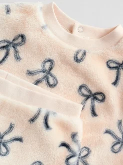 Crème/gris - Ensemble pull et pantalon en velours doux imprimé nœud (0mois-2ans)