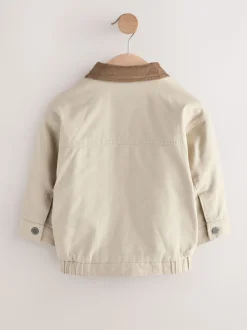 Crème/Marron - Blouson bomber en toile à col en velours côtelé (3mois -7ans)