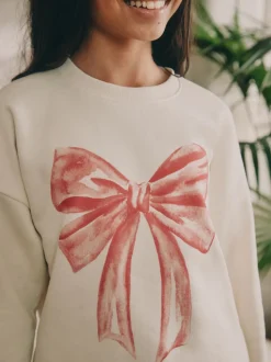 Crème/Nœud rouge - Pyjama sweat-shirt (2-16ans)