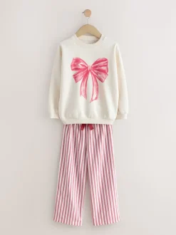 Crème/Nœud rouge - Pyjama sweat-shirt (2-16ans)