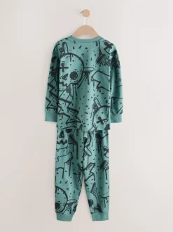 Crâne graffiti vert/orange - Lot de 3 pyjamas à manches longues (3-16ans)