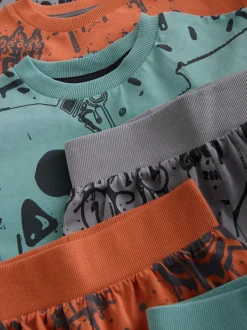Crâne graffiti vert/orange - Lot de 3 pyjamas à manches longues (3-16ans)