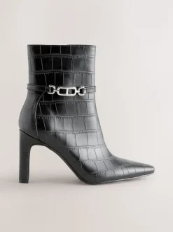 Croco noir en relief - Bottines à talons Forever Comfort® avec quincaillerie