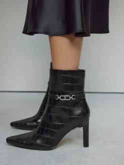 Croco noir en relief - Bottines à talons Forever Comfort® avec quincaillerie