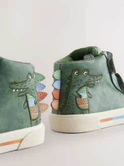 Crocodile vert - Bottines à fermeture scratch