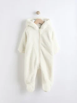 écru - Baby Cosy Fleece Hooded All-In-One (0mths-2yrs)