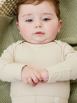 Écru - Body MORI côtelé extensible à manches longues et encolure