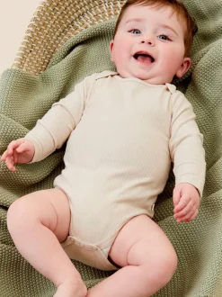 Écru - Body MORI côtelé extensible à manches longues et encolure