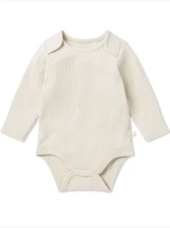 Écru - Body MORI côtelé extensible à manches longues et encolure
