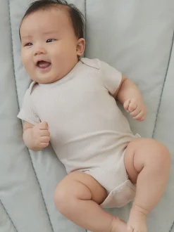 Écru - Body MORI côtelé extensible à manches courtes