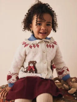 écru - Cardigan à col ours en peluche (3mois à7ans)