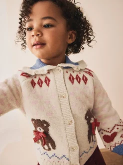 écru - Cardigan à col ours en peluche (3mois à7ans)