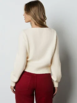 écru - Cardigan boutonné cœur en laine