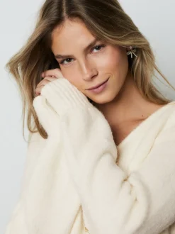 écru - Cardigan boutonné cœur en laine