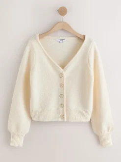 écru - Cardigan boutonné cœur en laine