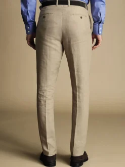 Écru - Charles Tyrwhitt Coupe ajustée  100% Lin Pantalons