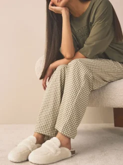 écru - Chaussons avec semelle plantaire cœur en fausse fourrure