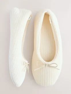 écru - Chaussons ballerines en velours