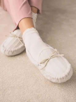 écru - Chaussons mocassins en maille Torsade