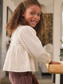 écru - Chemisier à volants à manches longues (3-16ans)