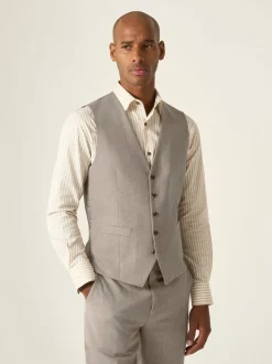 Écru - Gilet de costume ajusté Skopes Calvados en lin mélangé