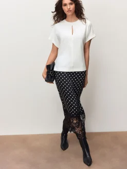 écru - Haut à col rond et à manches courtes avec trou de serrure