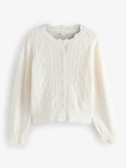 écru - Laura Ashley Cardigan boutonné pointelle et festoncles avec une touche de laine