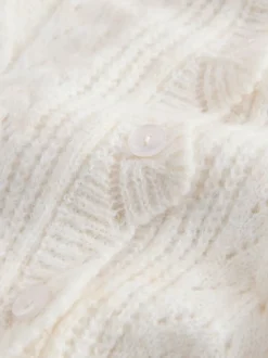 écru - Laura Ashley Cardigan boutonné pointelle et festoncles avec une touche de laine