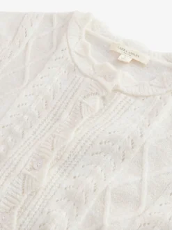 écru - Laura Ashley Cardigan boutonné pointelle et festoncles avec une touche de laine