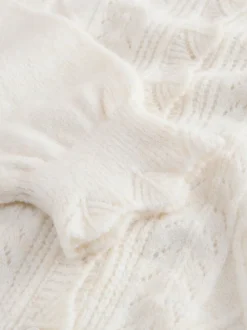 écru - Laura Ashley Cardigan boutonné pointelle et festoncles avec une touche de laine