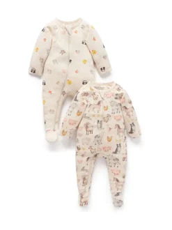 Écru - Lot de 2 combinaisons zippées imprimées Purebaby