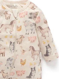 Écru - Lot de 2 combinaisons zippées imprimées Purebaby