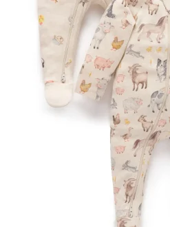 Écru - Lot de 2 combinaisons zippées imprimées Purebaby