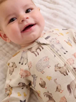 Écru - Lot de 2 combinaisons zippées imprimées Purebaby